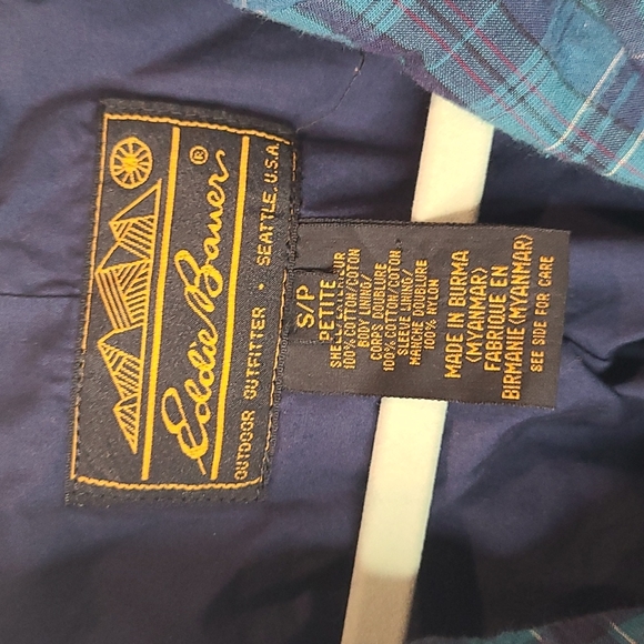 Vintage Eddie Bauer black label plaid blazer jacket small petite blue - Picture 2 of 8